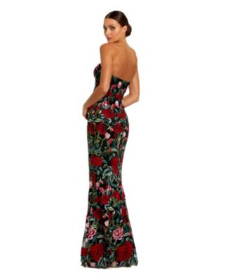 Women's Sheer Bustier Top Floral Applique Gown