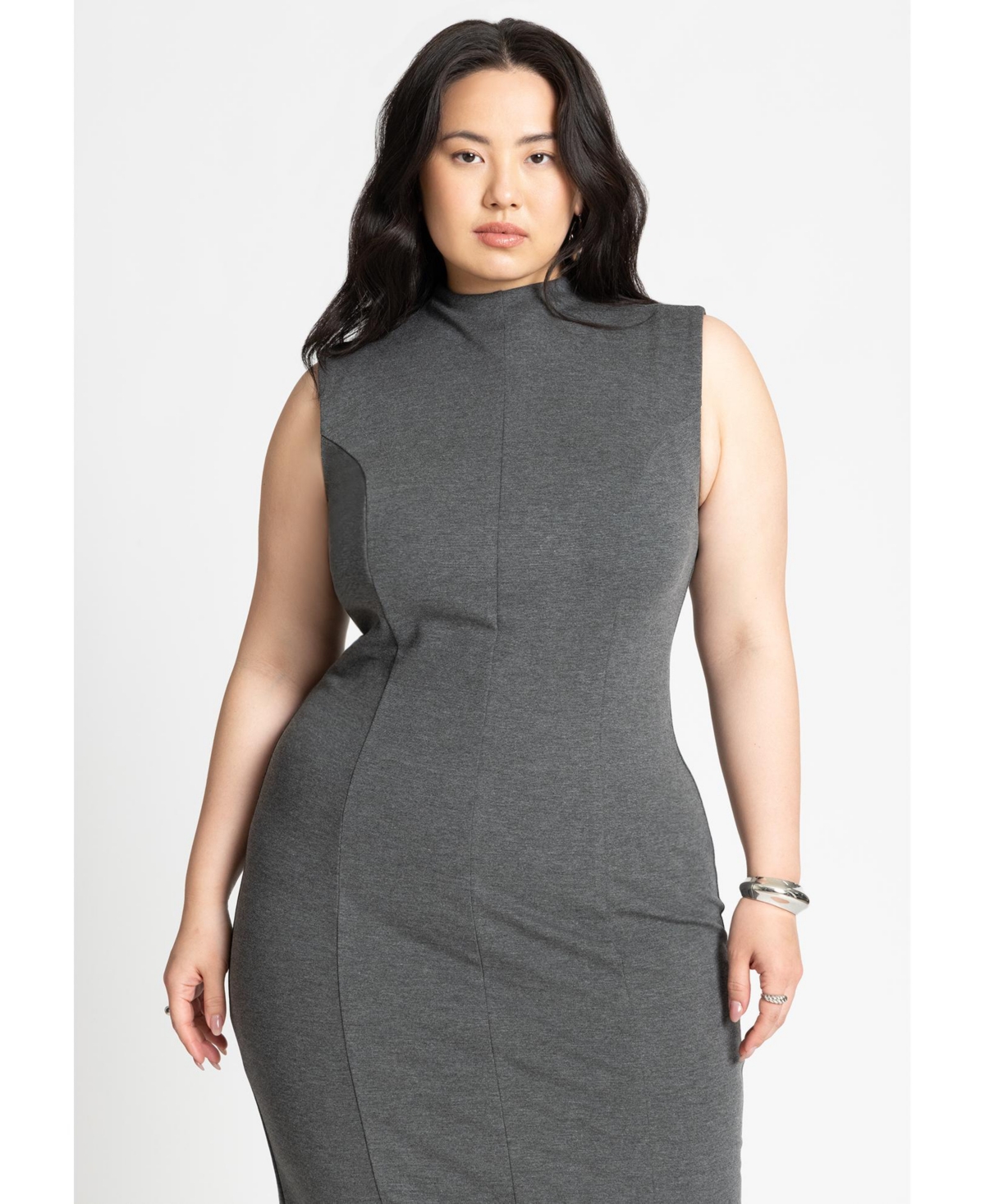 Eloquii Women's Plus Size Mock Neck Stich Detail Dress