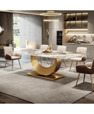 78.7-Inch Sintered Stone Dining Table with Snowy White Pandora Top, Luxury Kitchen & Dining Room Table