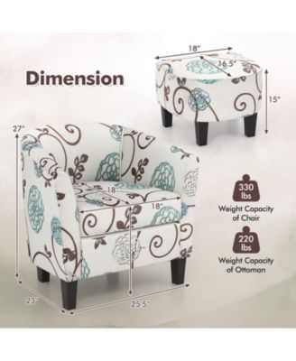 Modern Accent Tub Chair and Ottoman Set with Fabric Upholstered
