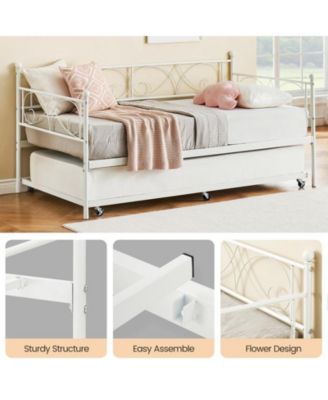 Twin Daybed with Trundle, Modern Metal Daybed with Classic Headboard, Steel Slat Support Sofa Bed for Bedroom, Living Room, Guest Room