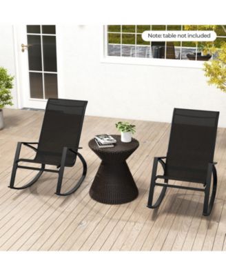 2 Pieces Patio Rocking Chairs Outdoor Sling Fabric Rockers with Ergonomic Backrest and Seat