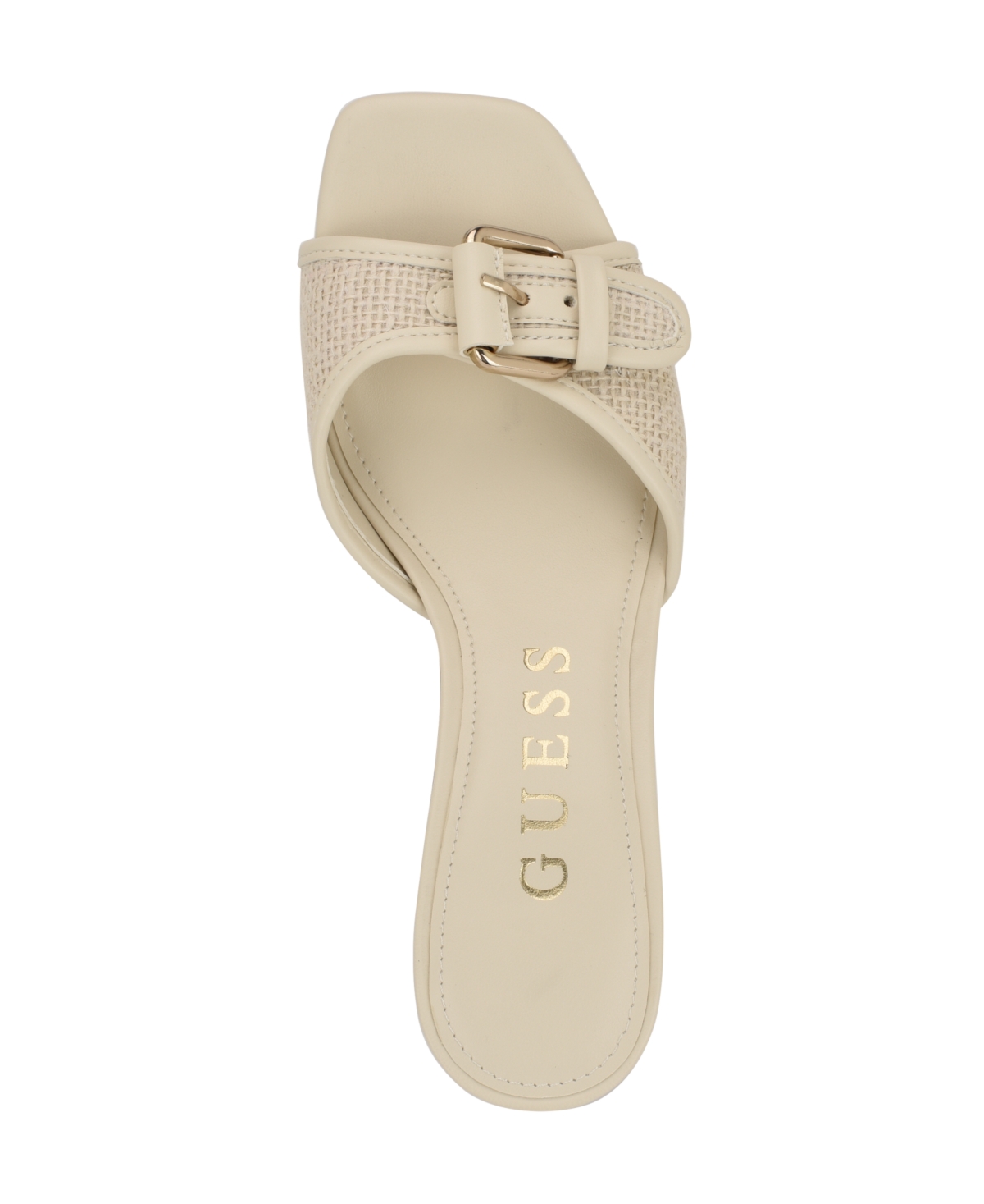 Guess Women's Dista Buckle Kitten Heel Sandals In Ivory Woven Raffia