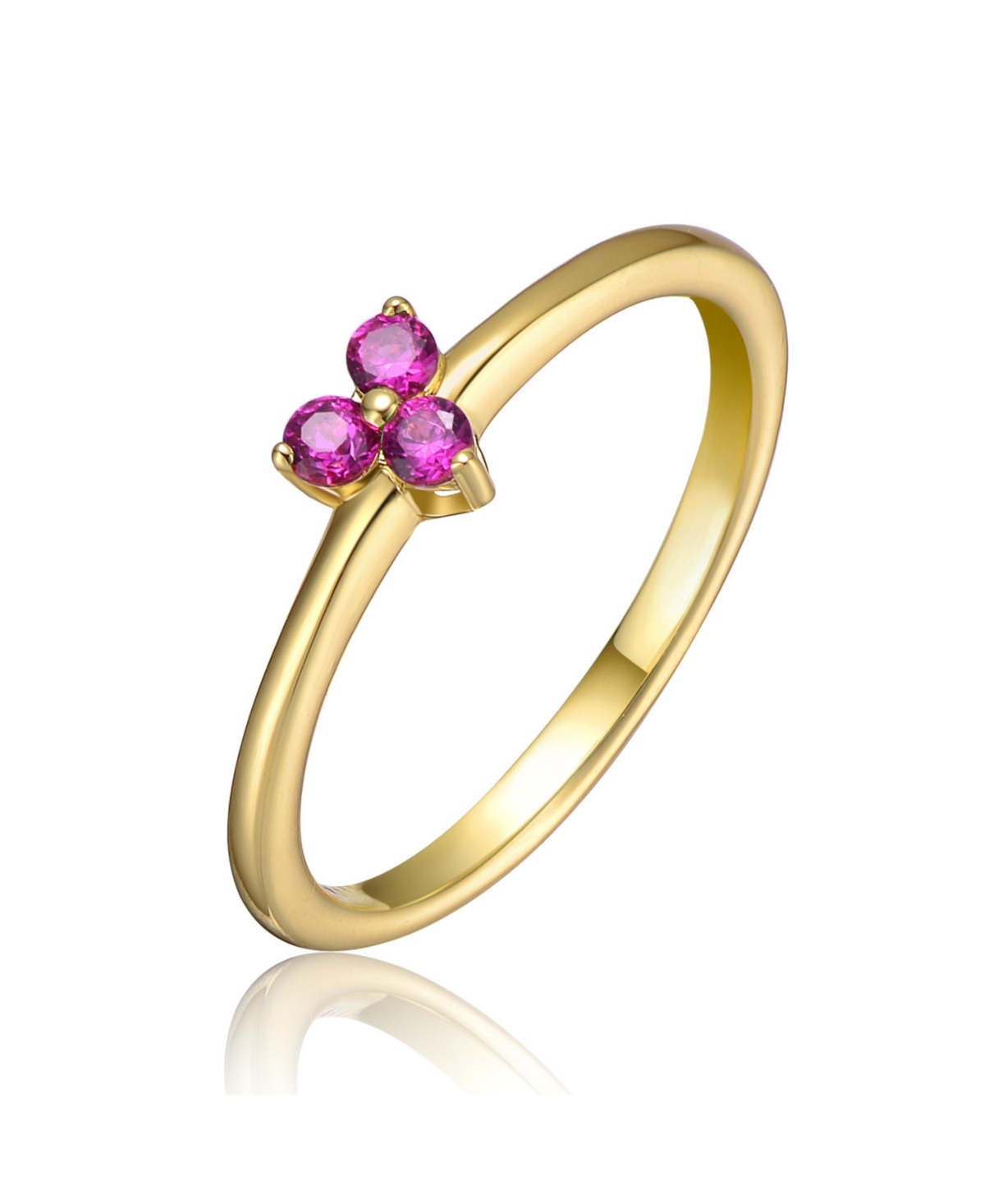 14k Gold Plated with Triple Green or Pink Cubic Zirconia Ring - Pink