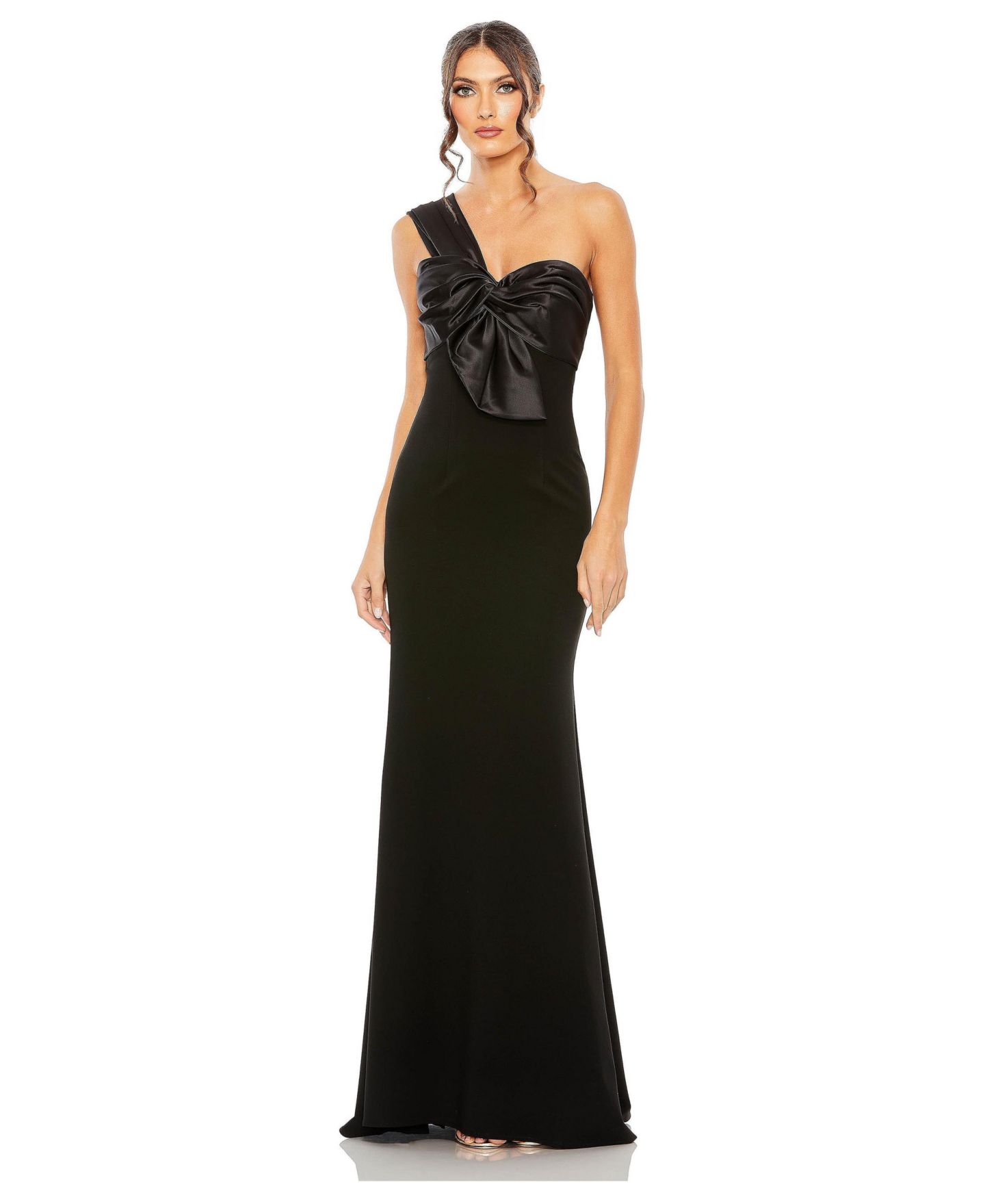 Женские платья Mac Duggal One Shoulder Draped Trumpet Gown, цвет: Чёрный — фото 1