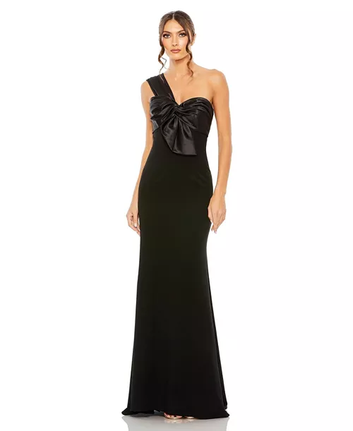 women's one shoulder draped trumpet gown