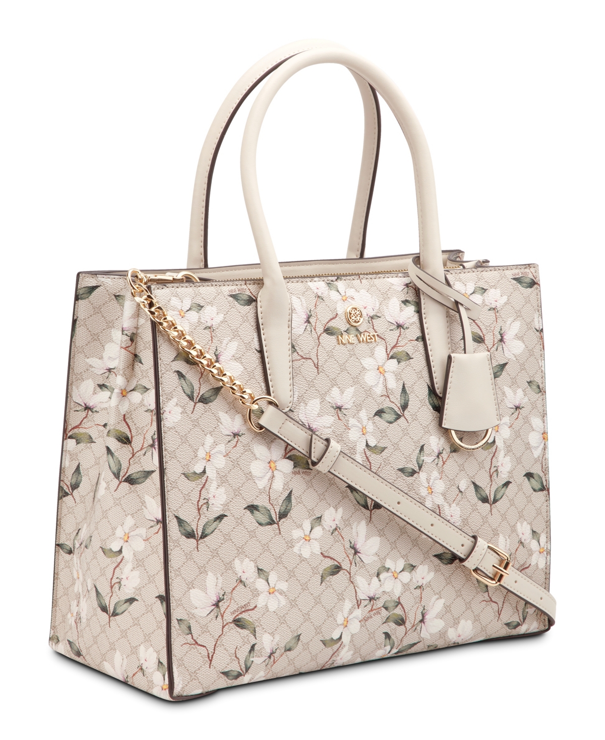 Shop Nine West Shoulder Strap Siera Shopper Bag In Floral Logo Milk