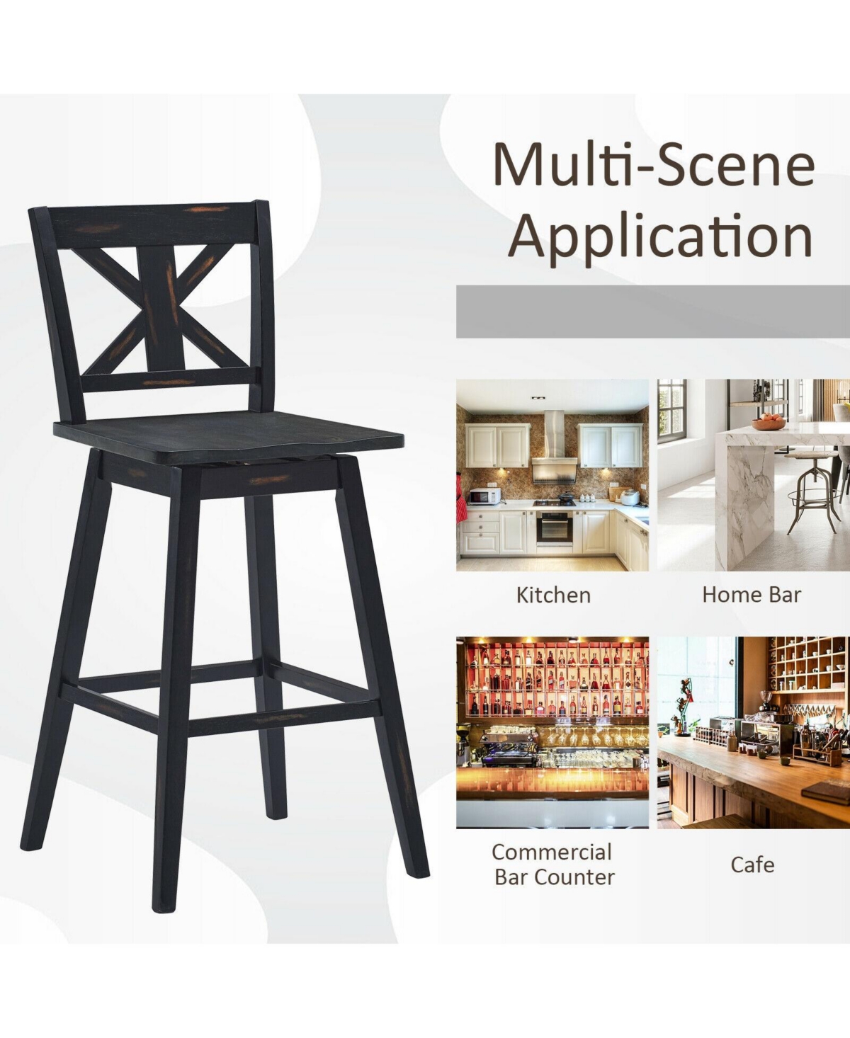 Gouun Set of 2 360-Degree Swivel Bar Stools for Home Restaurant
