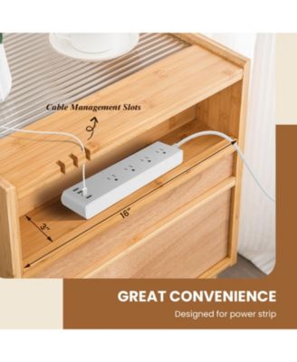 Bamboo Rattan Nightstand with Drawer and Solid Wood Legs