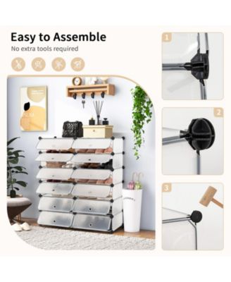 12-Cube DIY Portable Plastic Shoe Rack with Doors