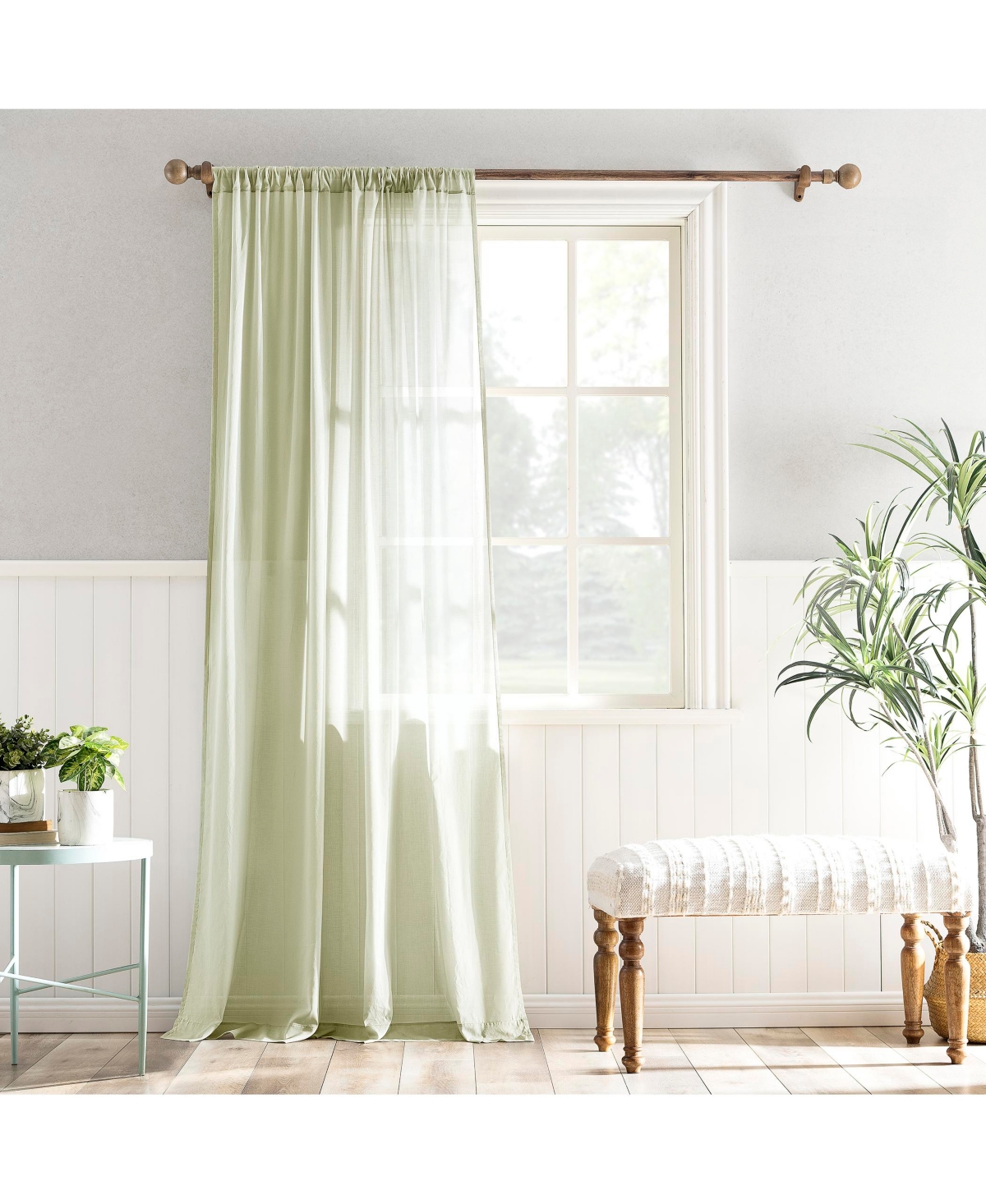 100% Cotton Sheer Curtain - Moss green