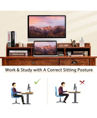 Vintage Computer Desk with Storage Shelves and 4 Drawers