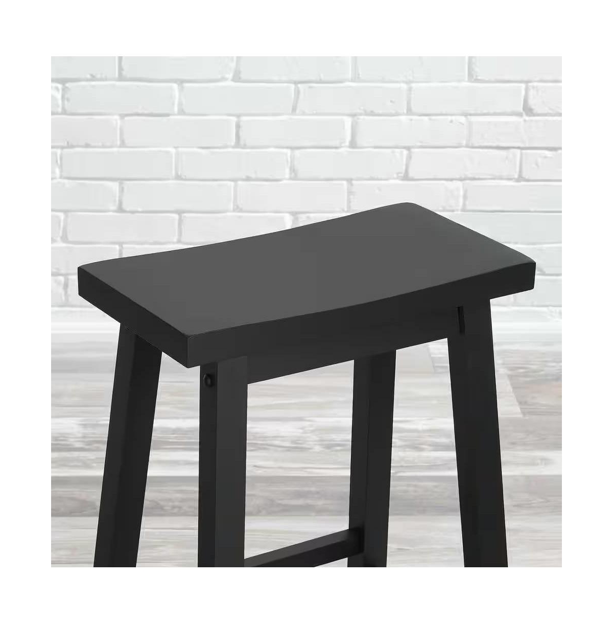 Slickblue Set of 2 Farmhouse Bar Height Saddle Seat Barstools in Wood Finish