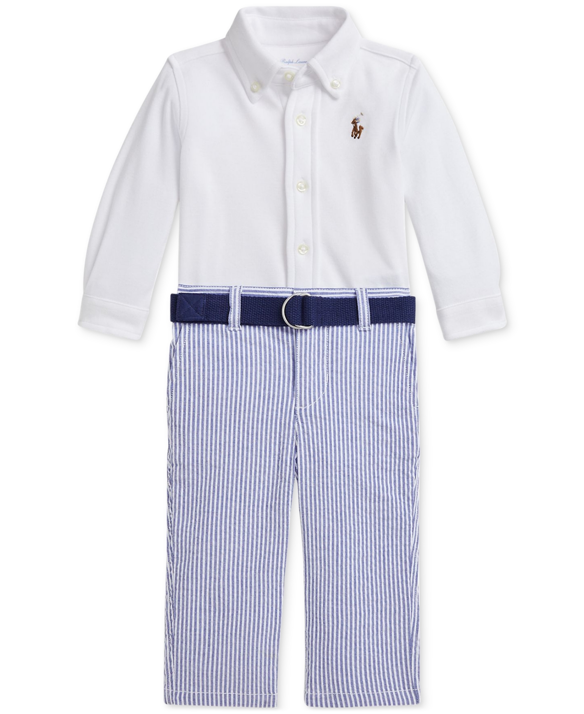 Polo Ralph Lauren Ralph Lauren Cotton Button-up Shirt, Stripe Pants & Belt Set In White