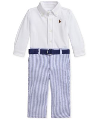 Baby Boys Button-Down Shirt, Belt & Seersucker Pants Set