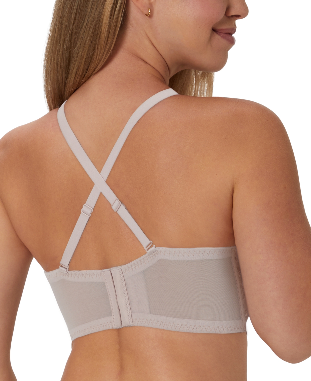 Maidenform Pure Comfort Lace & Mesh Longline Wireless Bralette Dm1188 In Evening Blush Bloom