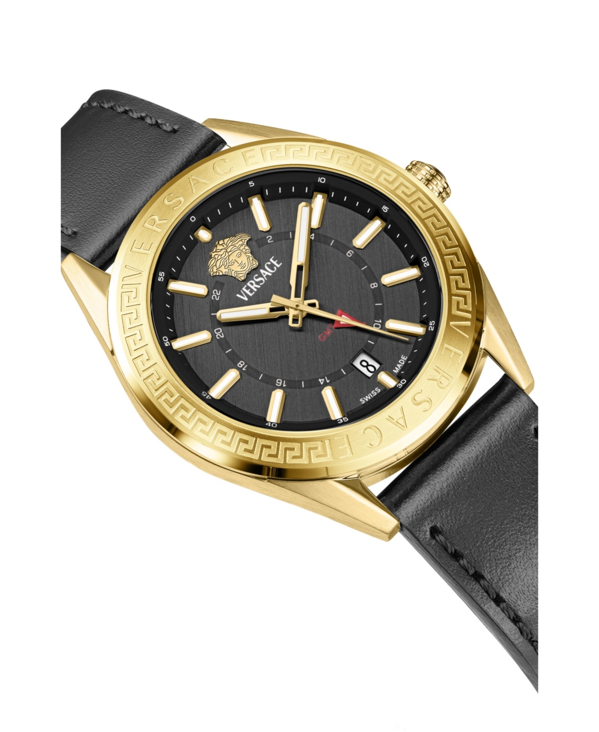 Versace Men's V-code Ip Yellow Gold Stainless Steel And Leather Strap Watch, 42mm In Gold,black