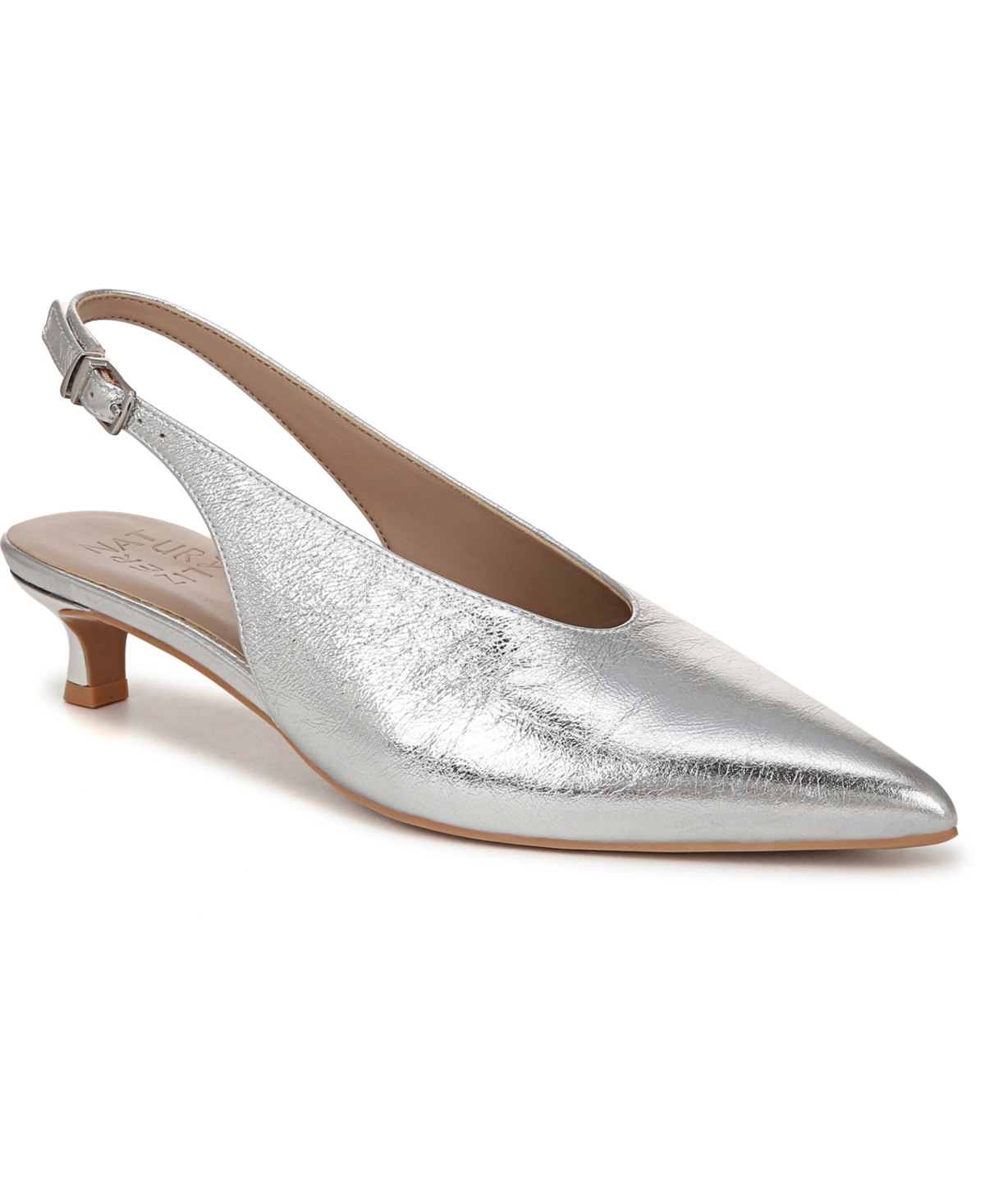 Women's Nicolette Pointed Toe Kitten Heel Slingback Pumps - Silver Leather