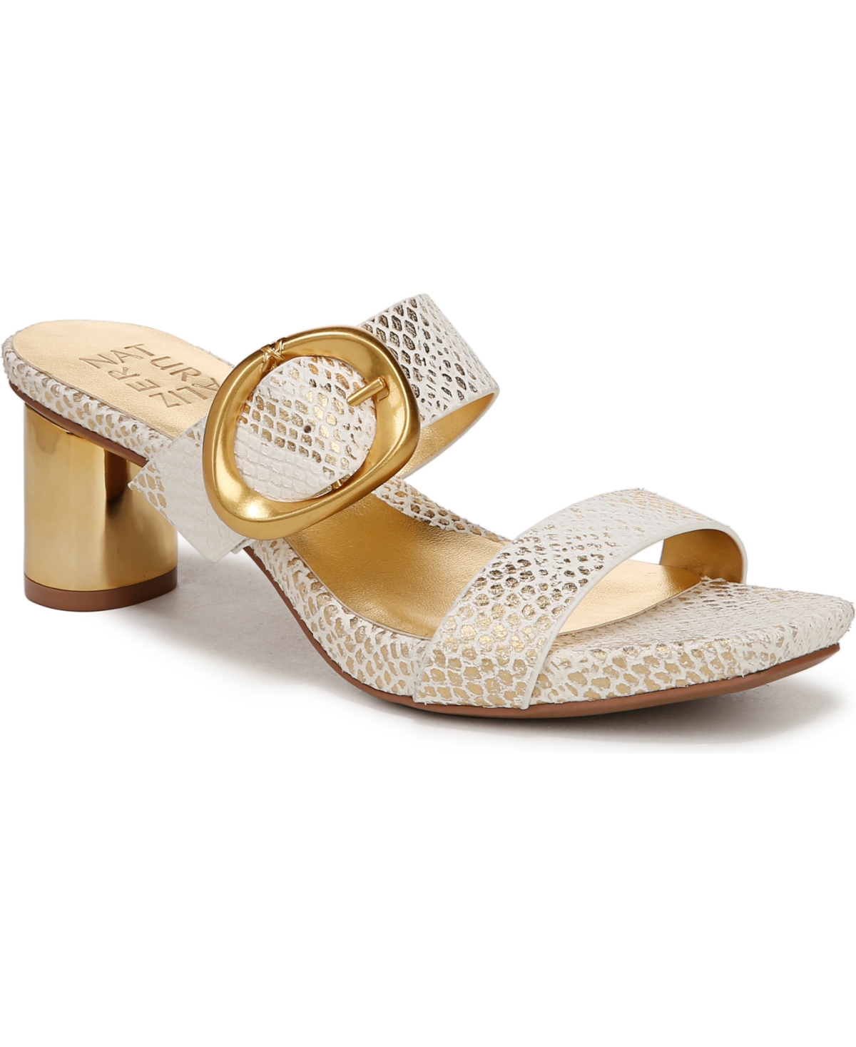 Shop Naturalizer Women's Ida Square Open Toe Slide Dress Sandals In White,gold Snake Embossed Leather