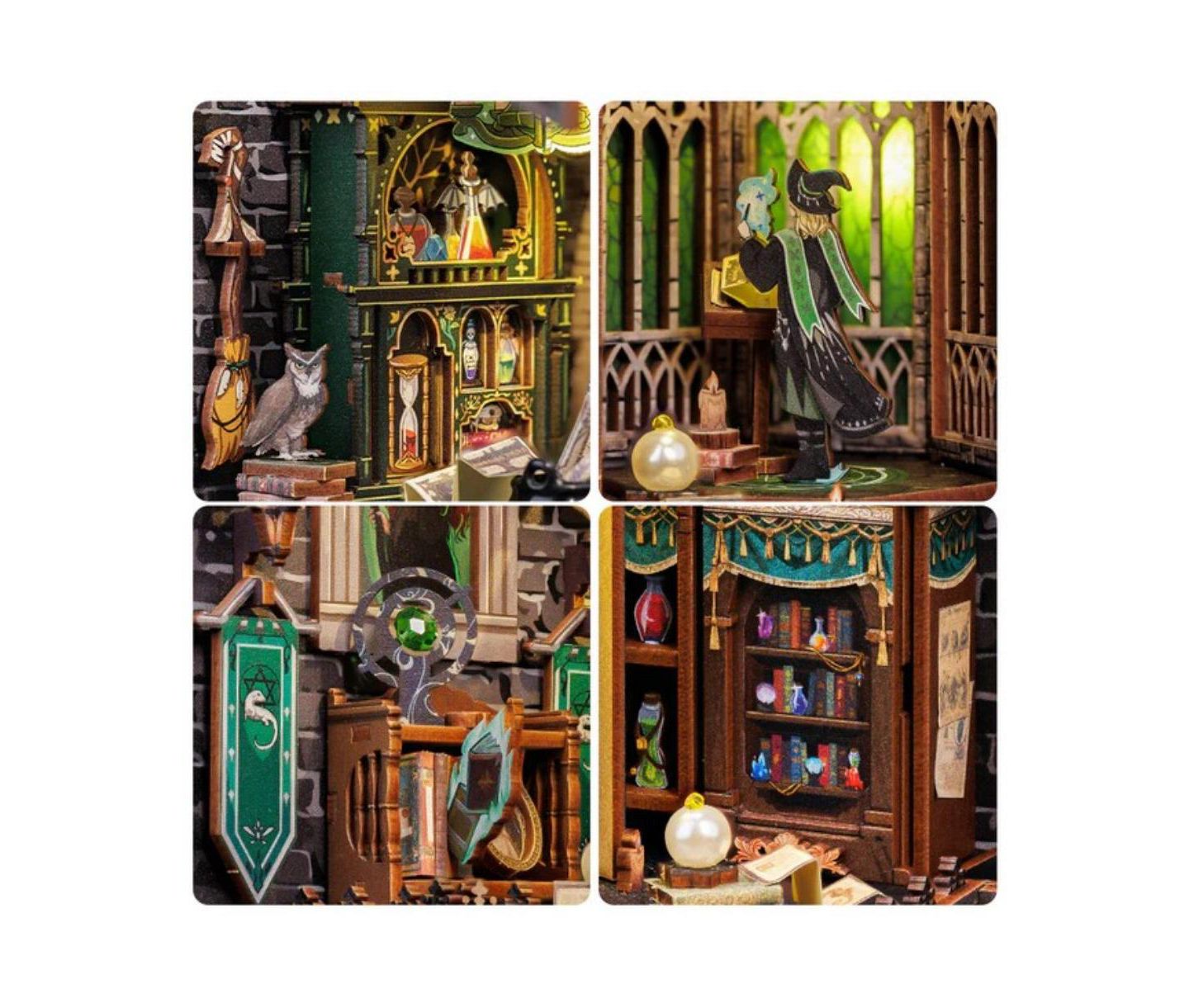 Детские куклы Cutebee Darkness Common Room DIY Book Nook Kit with LED Light, Premium Wood, Ages 14+, цвет: Зелёный — фото 6