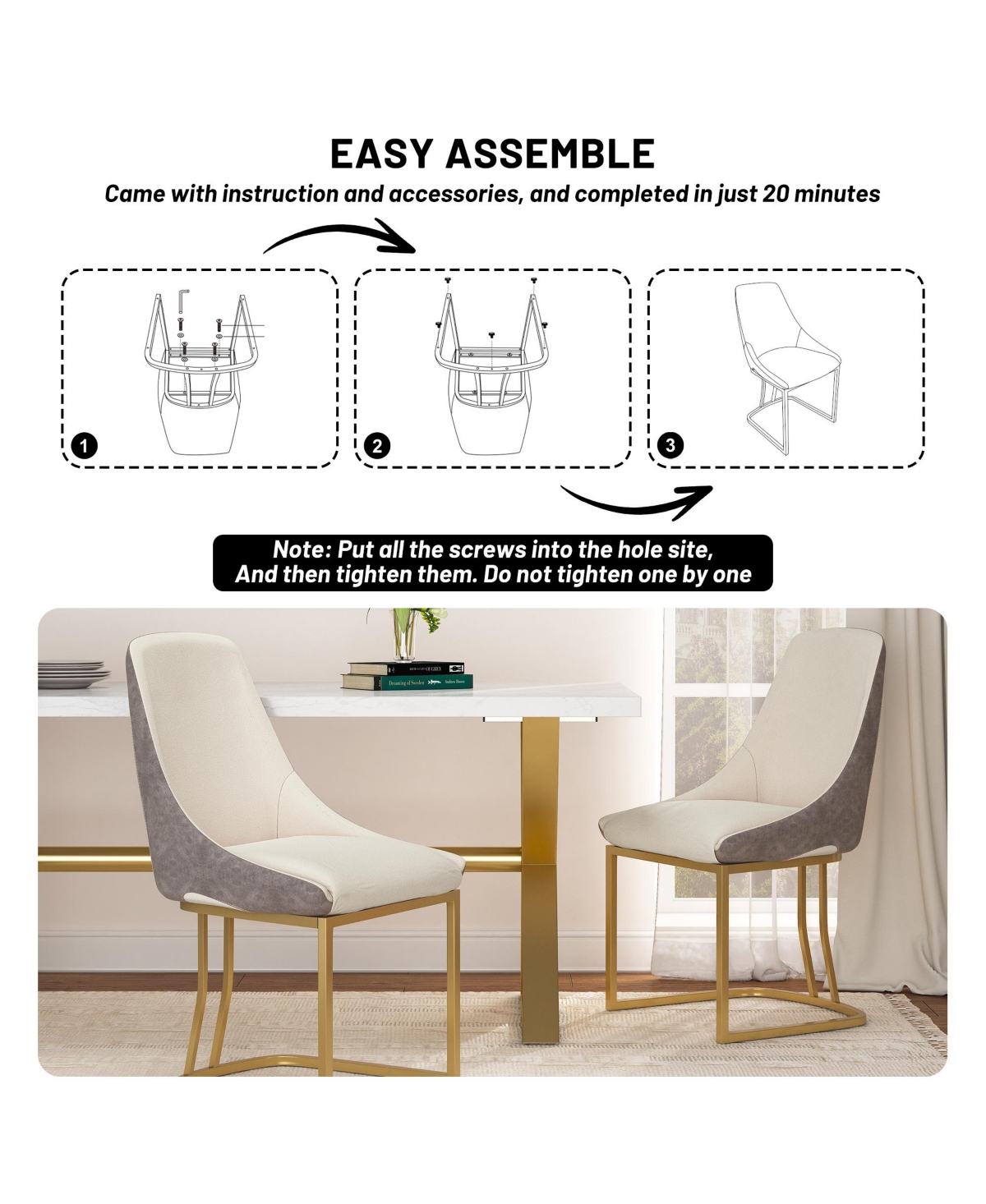 Boyel Living Modern Dining Side Chair with Metal Legs and Swivel Leveling Feet (Set of 2)