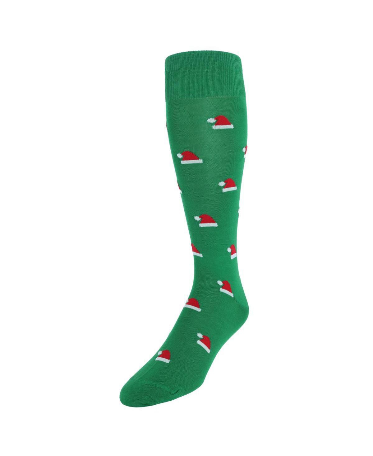 Men's Kringle Santa Hat Over The Calf Christmas Mercerized Cotton Socks - Green