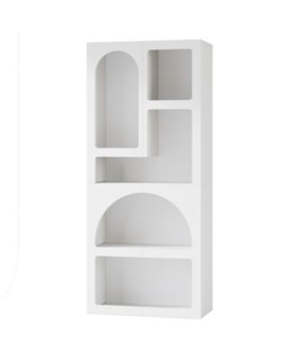 70" Tall Geometric Bookshelf Set of 2, White Arched Bookcase with 5 Irregular Storage Shelves, Modern Open Art Decor Display Shelf