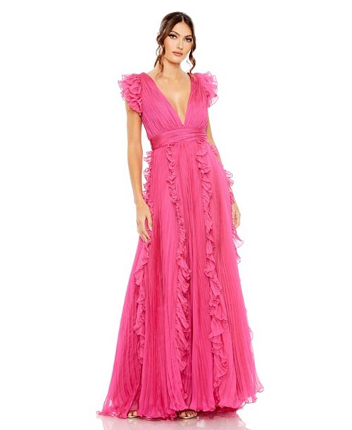 alfani Mac Duggal Women's Pleated Ruffle Cap Sleeve Flowy A Line Gown Women's Fashion Shoes & Accessories