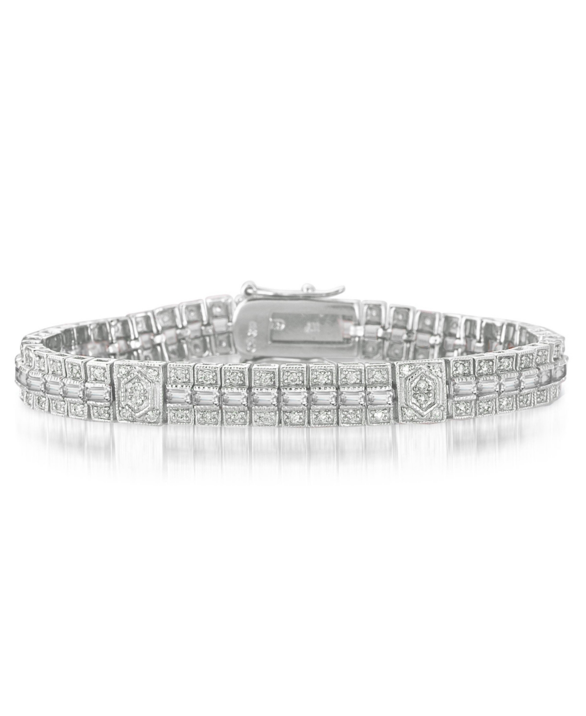 Sterling Silver White Gold Plated Cubic Zirconia Elegant Bracelet - Blue