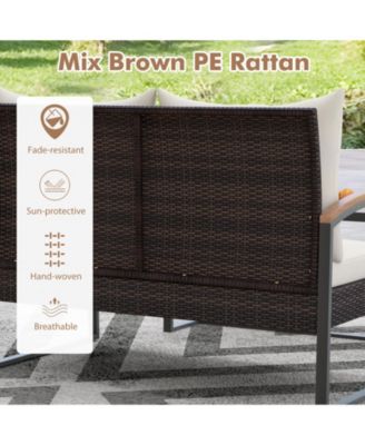 2 Pieces Patio PE Wicker Furniture Set with Acacia Wood Table