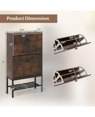 Industrial Shoe Storage Cabinet with 2 Flip Drawers and 1 Bottom Metal Shelf