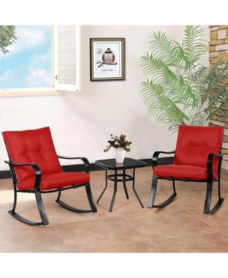 3-Piece Patio Furniture Set – Rocking Chairs with Cushions and Side Table for Outdoor Porch or Balcony