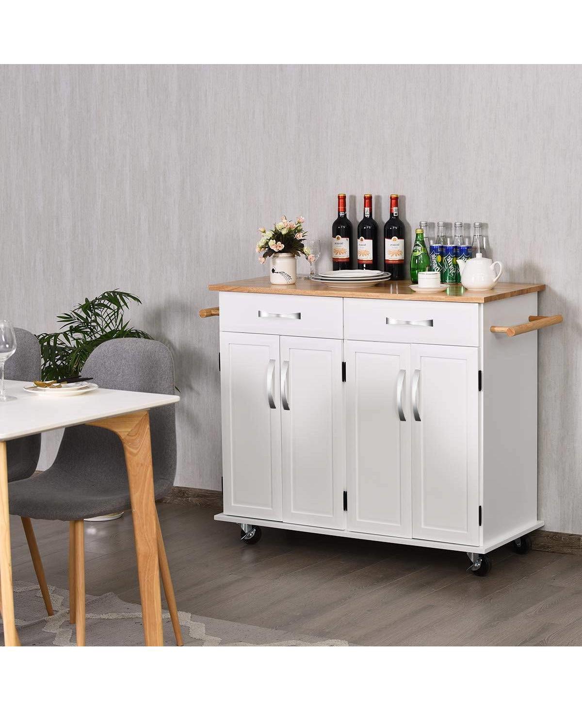 Slickblue Kitchen Cart Island with Wood Top 2 Drawers and Bottom Storage Cabinet