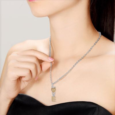 Sterling Silver Two Tone Cubic Zirconia And Lemon Love Pendant