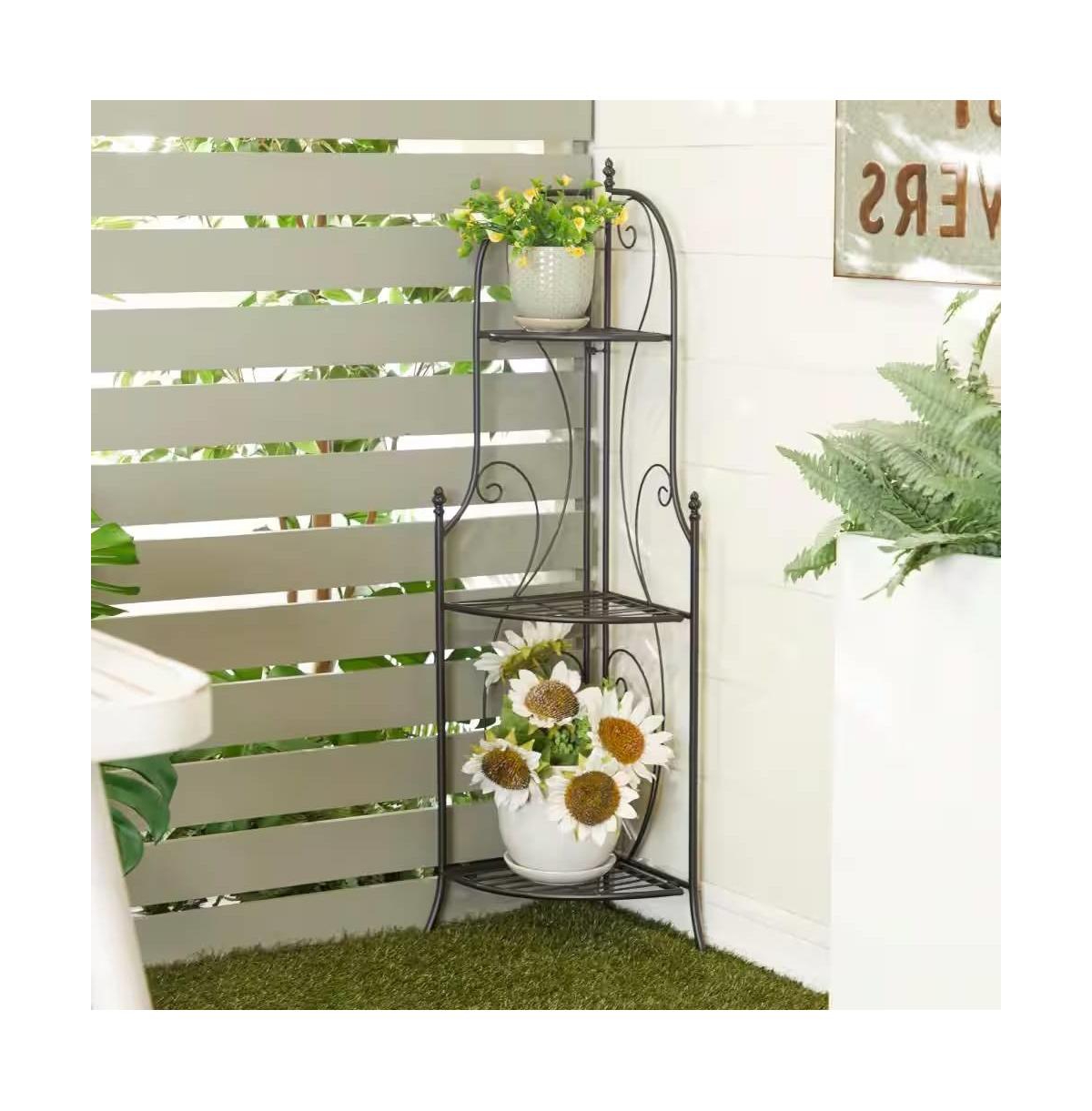 Slickblue Indoor/Outdoor 3-Shelf Metal Corner Baker's Rack and Plant Stand for Storage and Display