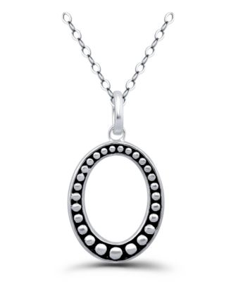 Oxidized Beaded Oval Pendant Necklace