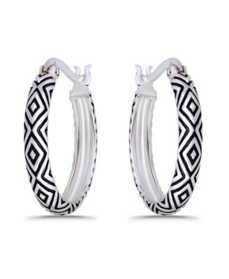 Oxidized Geometric Pattern Click Top Hoop Earrings