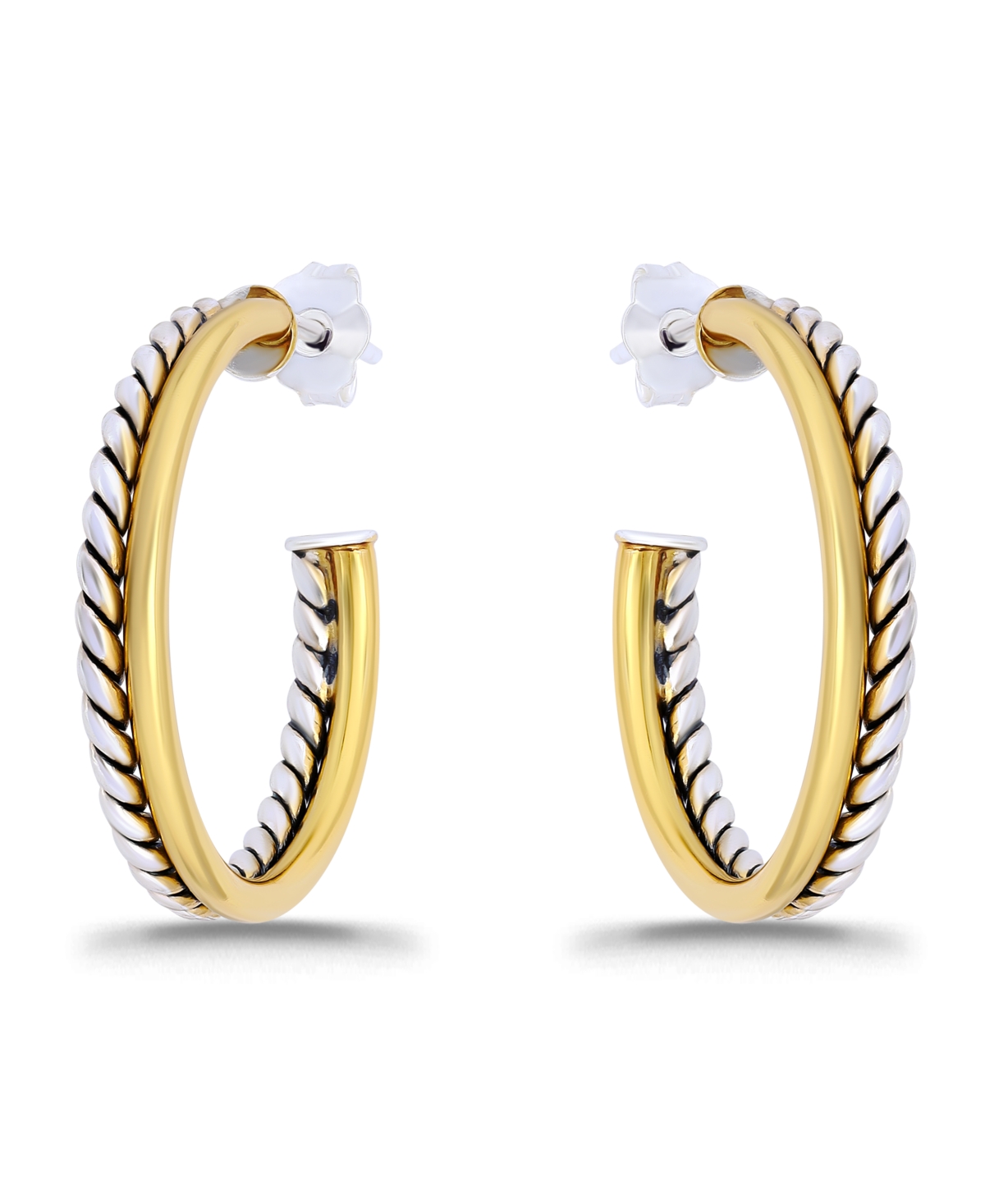 Macy's Oxidized Polish Tubing Post Hoop Earrings In Gold