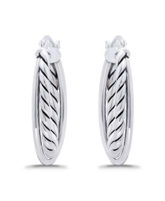 Oxidized Oval Two Row Polish Tubing Click Top Hoop Earrings