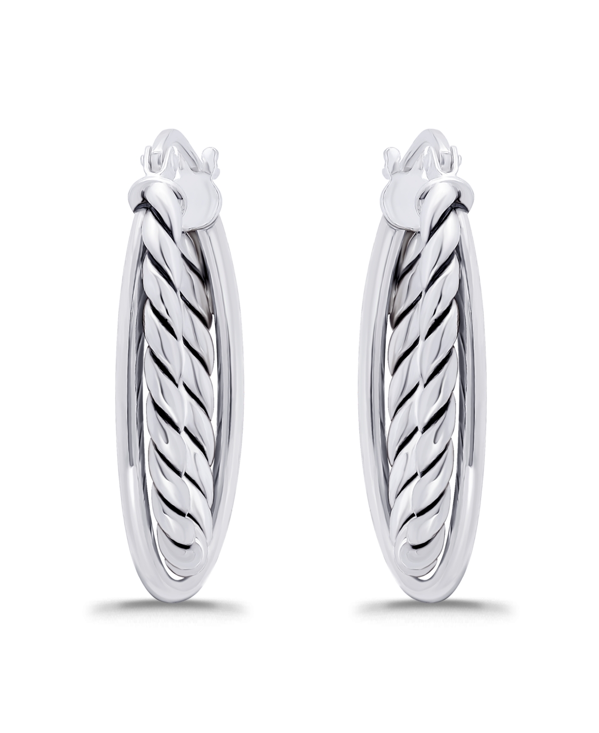 Macy's Oxidized Oval Two Row Polish Tubing Click Top Hoop Earrings In Silver