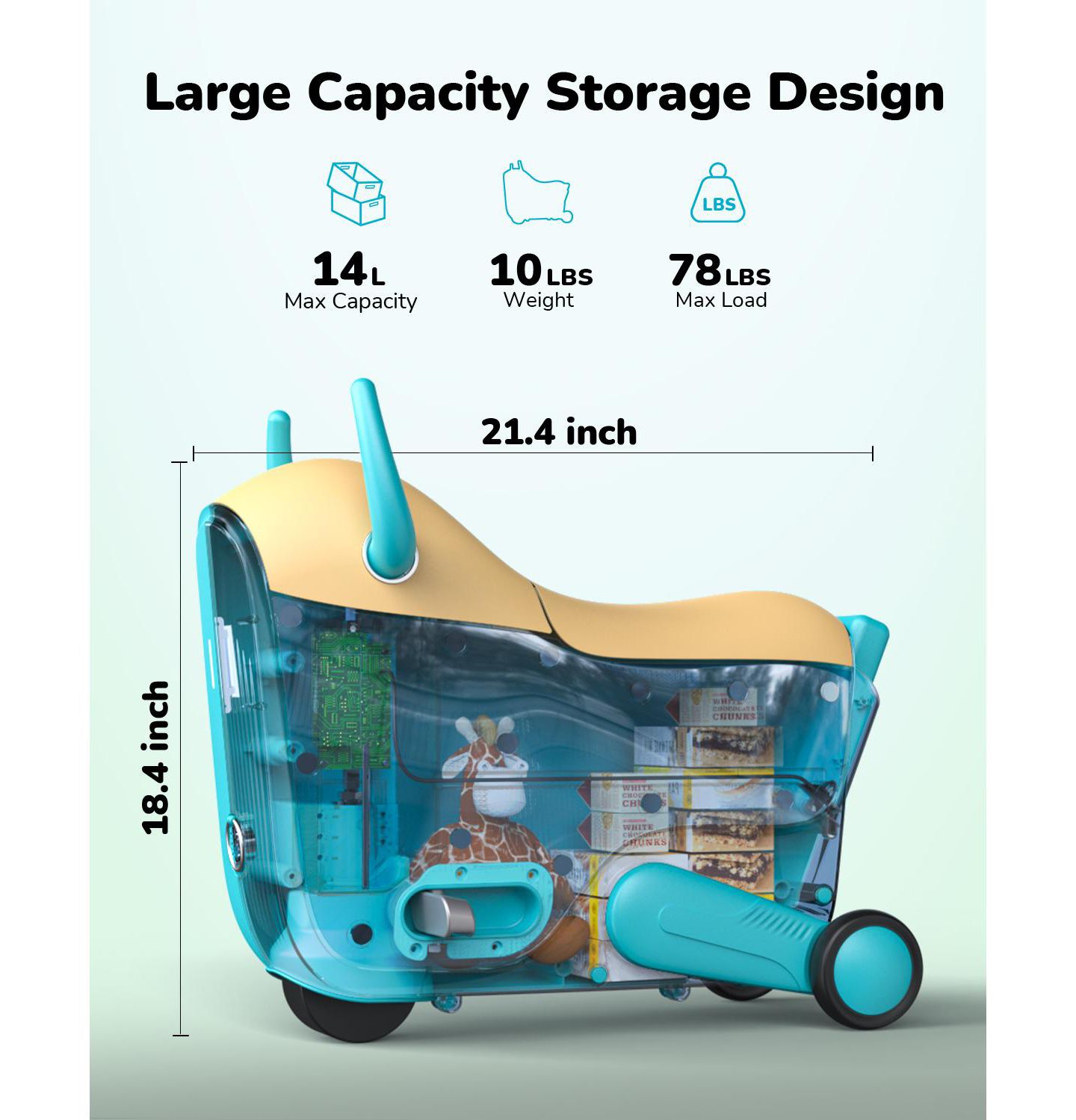 Детская игрушка Gyroor GNU 40W Electric Trolley Suitcase Inspired Electric Ride-On Luggage for Kids, A Fun & Practical Travel Buddy Ages 3-6-up to 5 Miles 5MPH, цвет: Синий — фото 10