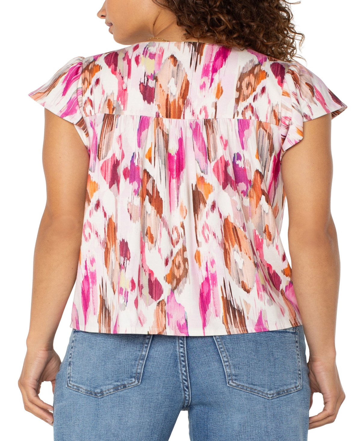 Liverpool Los Angeles Women's Flutter Sleeve Button Front Knit Top In Multi
