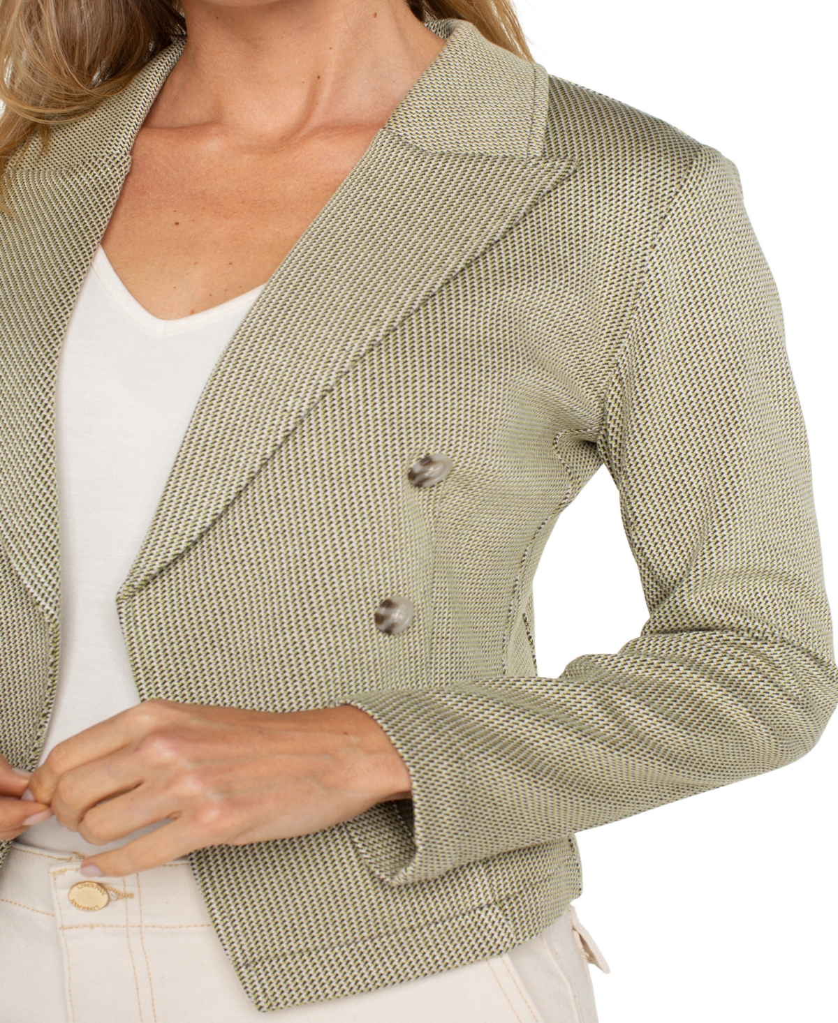Shop Liverpool Los Angeles Women's Open Front Blazer In Artichoke,cream Birdseye