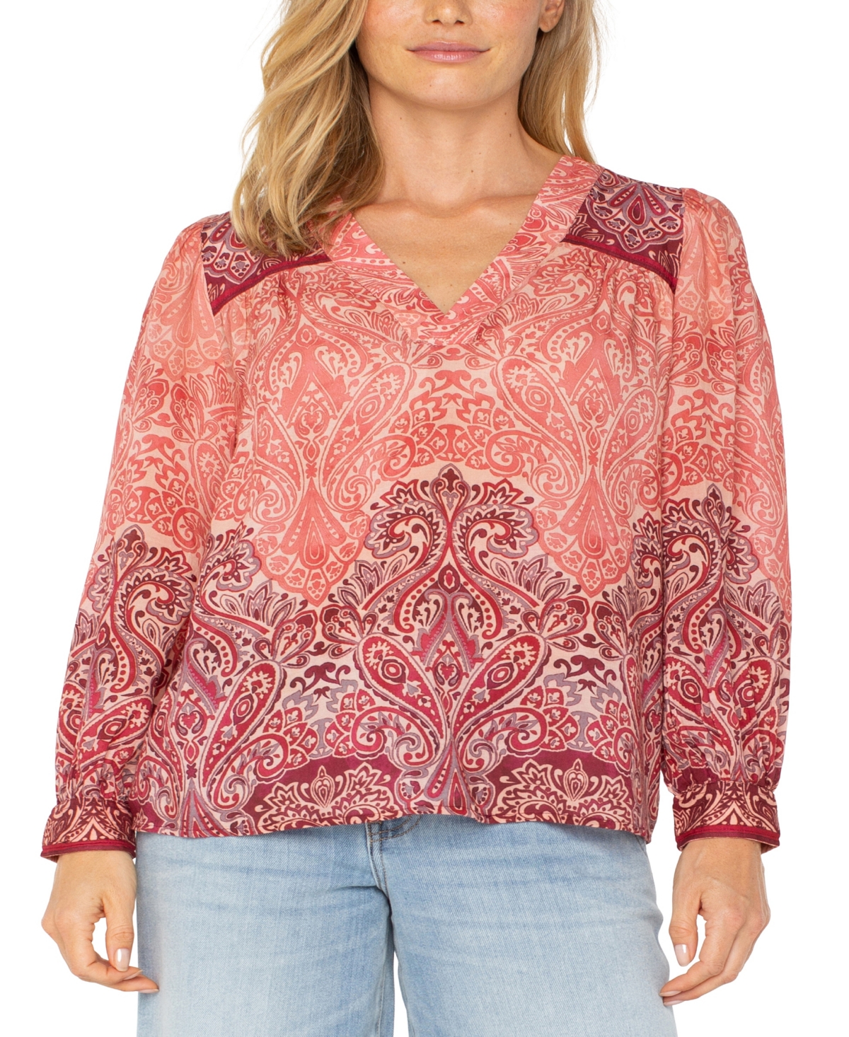 Liverpool Los Angeles Paisley Relaxed V-neck Top In Mauve Ombre Paisley