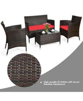 8PCS Patio Rattan Conversation Furniture Set Outdoor w/ Cushion