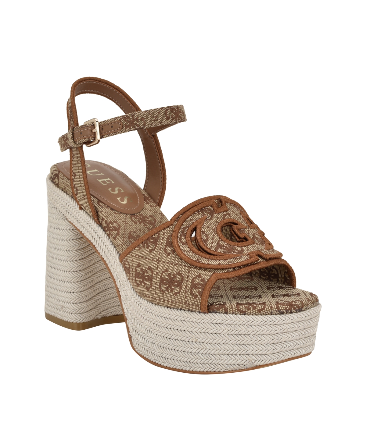GUESS WOMEN'S FORMALY-G CUTOUT FABRIC LOGO PLATFORM ESPADRILLE SANDALS 