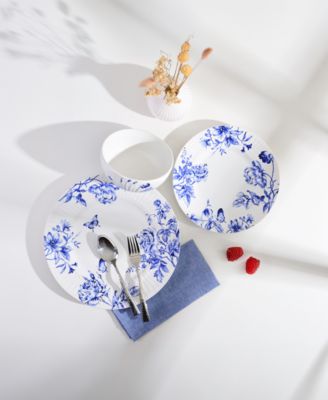 Cassian Embossed Toile Blue Porcelain 12 Pc. Dinnerware Set, Service for 4