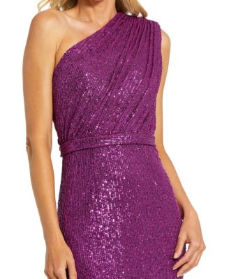 Women's Sequined Ruched One Shoulder Gown