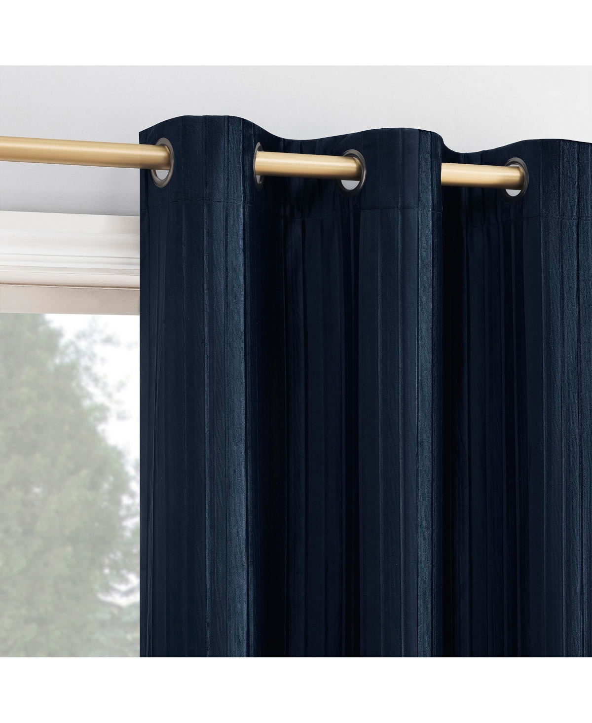 Cascade Pleated Velvet Blackout Grommet Curtain Panel - Navy blue