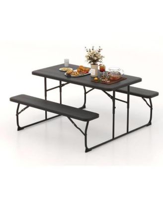Folding Picnic Table with 2 Benches for Convenient Outdoor Dining and Easy Storage